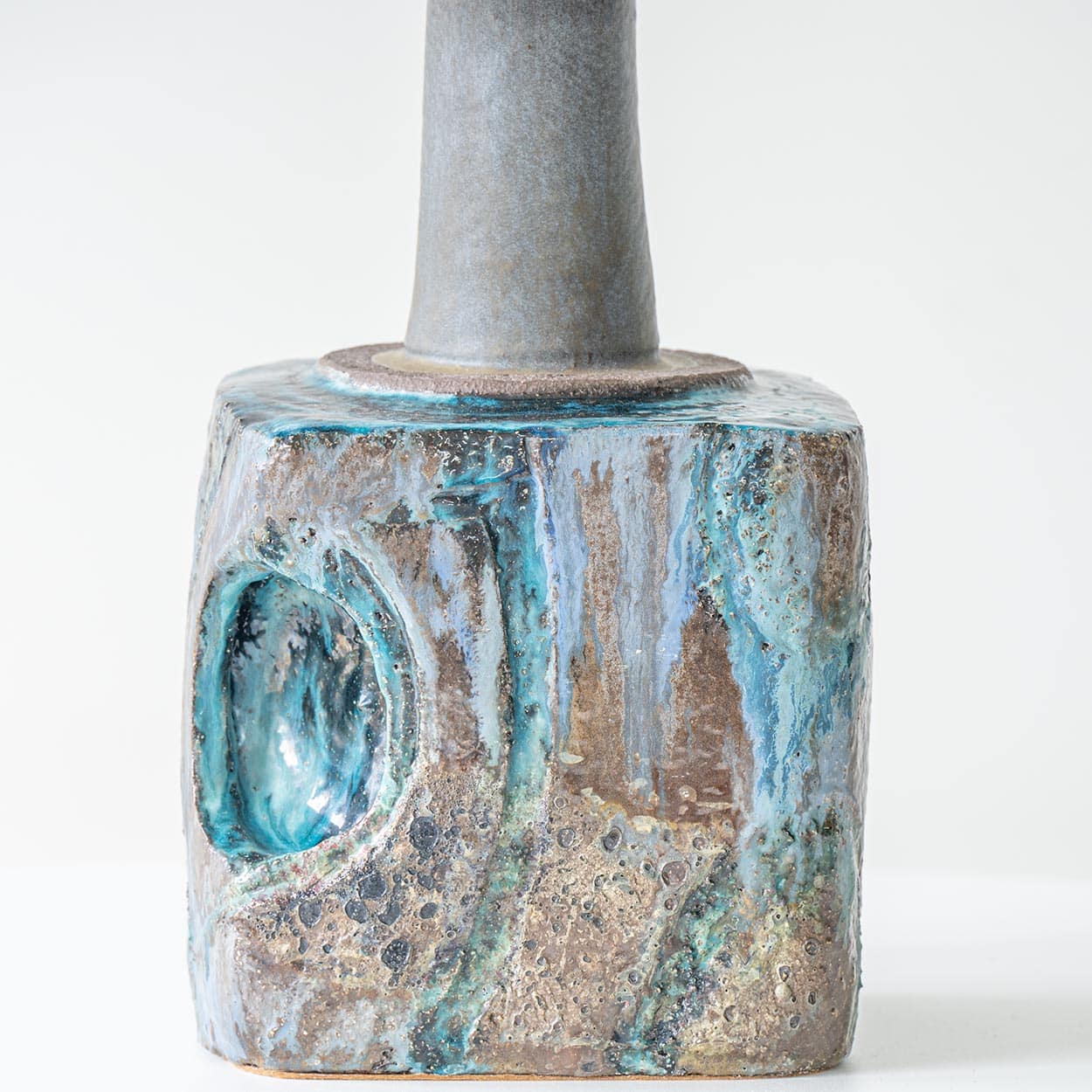 Blue Marbled Glazed Ceramic Table Lamp, Custom Made Blue Lampshade by R. Houben