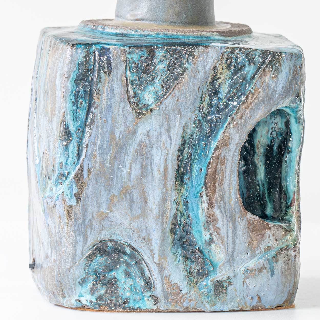 Blue Marbled Glazed Ceramic Table Lamp, Custom Made Blue Lampshade by R. Houben
