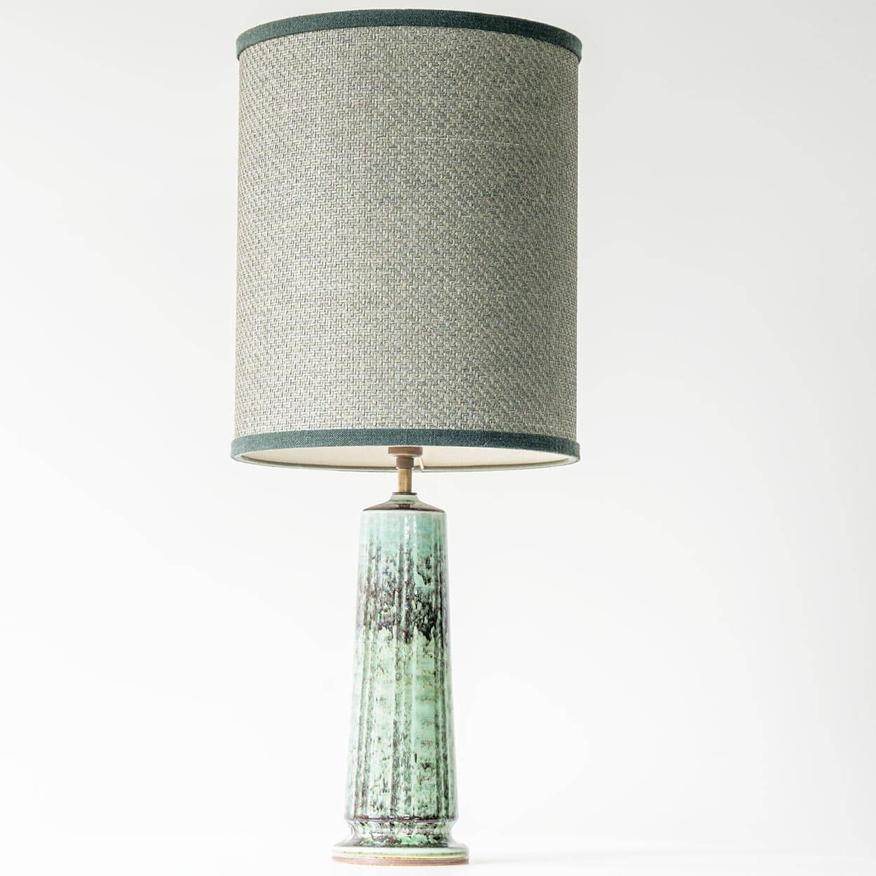 Conical Green Ceramic Table Lamp Berndt Friberg, Custom Lampshade by R. Houben