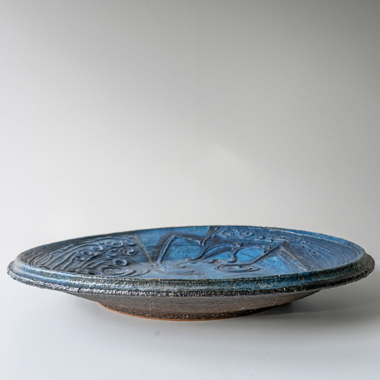 Round Decorative Ceramic Plate, Turquoise Blue Design from Denmark, 1960s