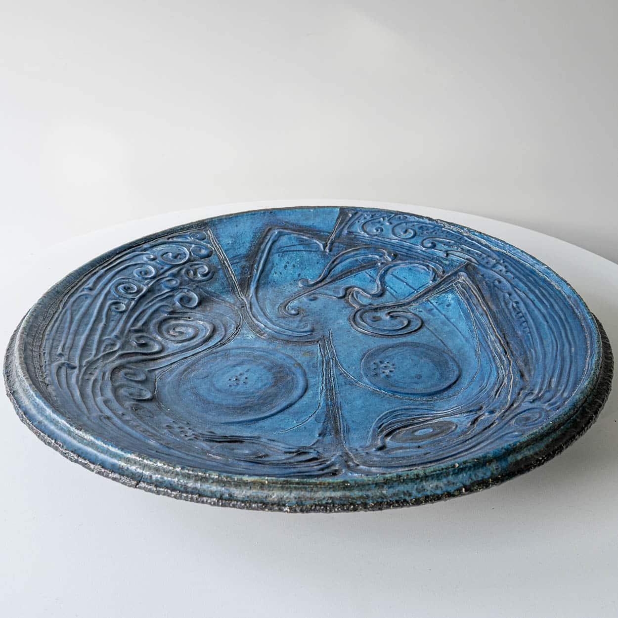 Round Decorative Ceramic Plate, Turquoise Blue Design from Denmark, 1960s
