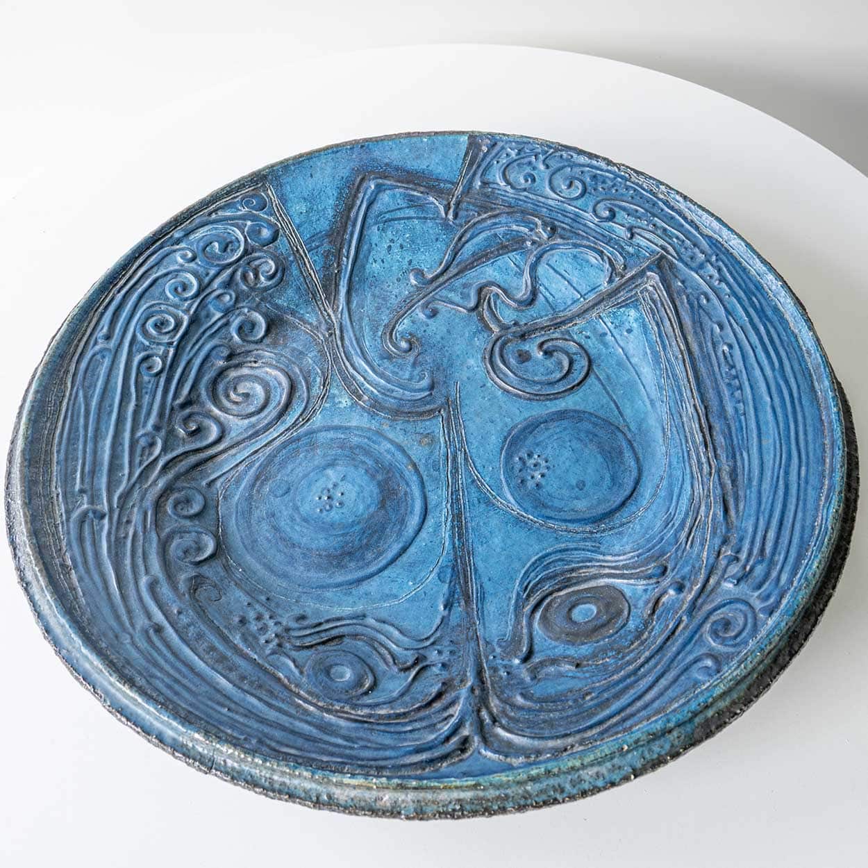 Round Decorative Ceramic Plate, Turquoise Blue Design from Denmark, 1960s