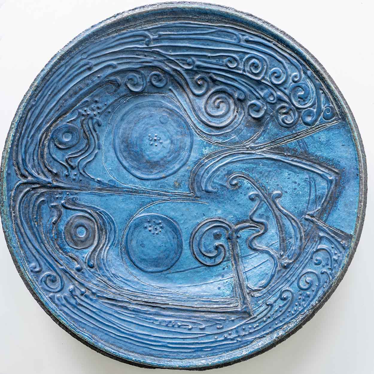 Round Decorative Ceramic Plate, Turquoise Blue Design from Denmark, 1960s