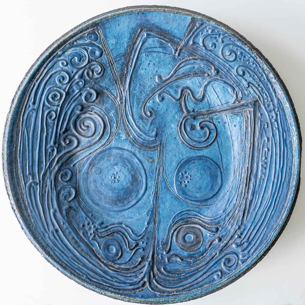 Round Decorative Ceramic Plate, Turquoise Blue Design from Denmark, 1960s