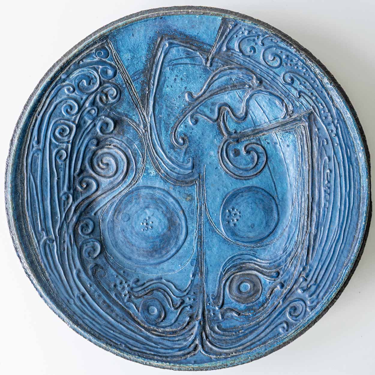 Round Decorative Ceramic Plate, Turquoise Blue Design from Denmark, 1960s