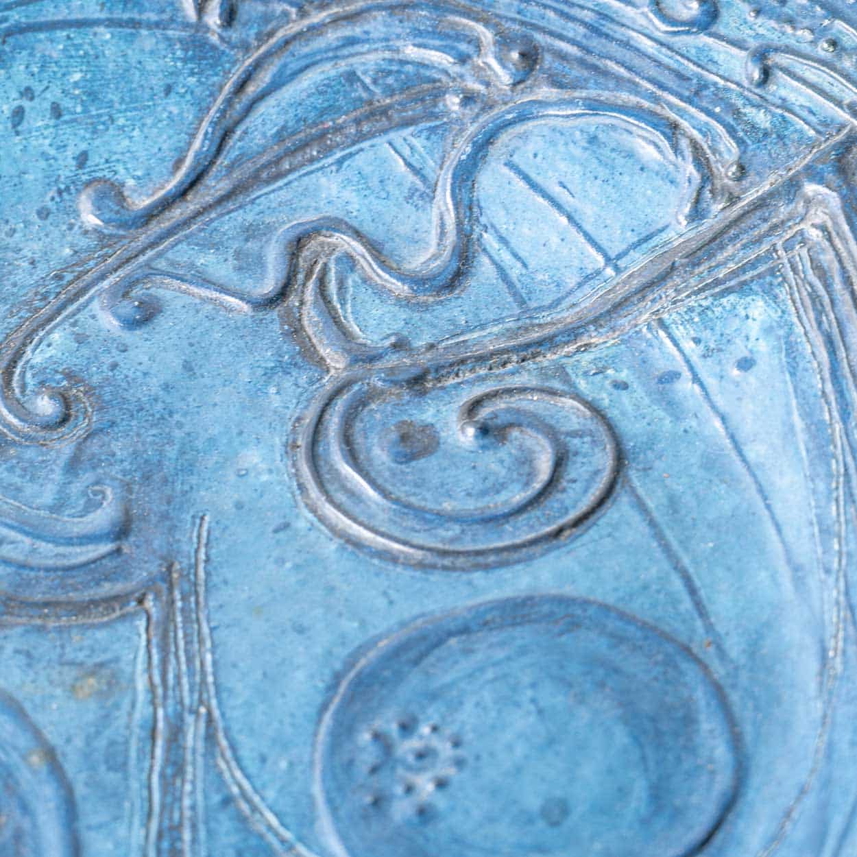 Round Decorative Ceramic Plate, Turquoise Blue Design from Denmark, 1960s