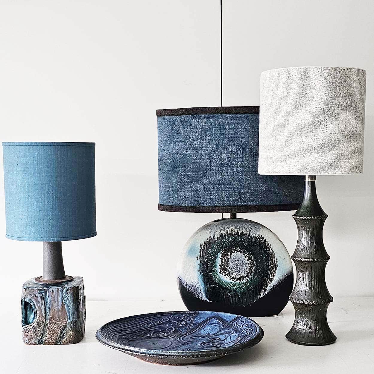 Round Decorative Ceramic Plate, Turquoise Blue Design from Denmark, 1960s