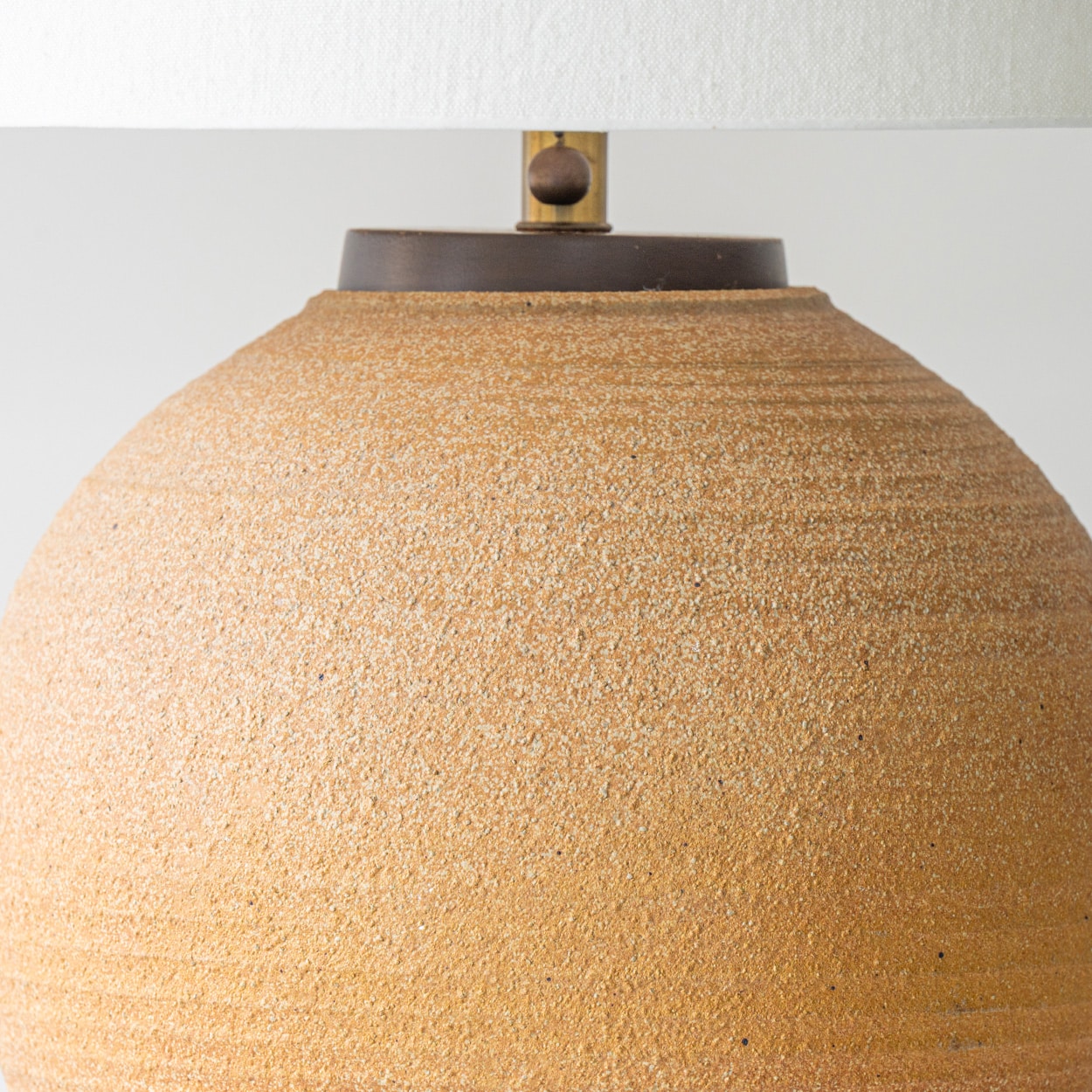 Ceramic Sand and Walnut Wood Lamp, Neutral Custom Lampshade by R. Houben