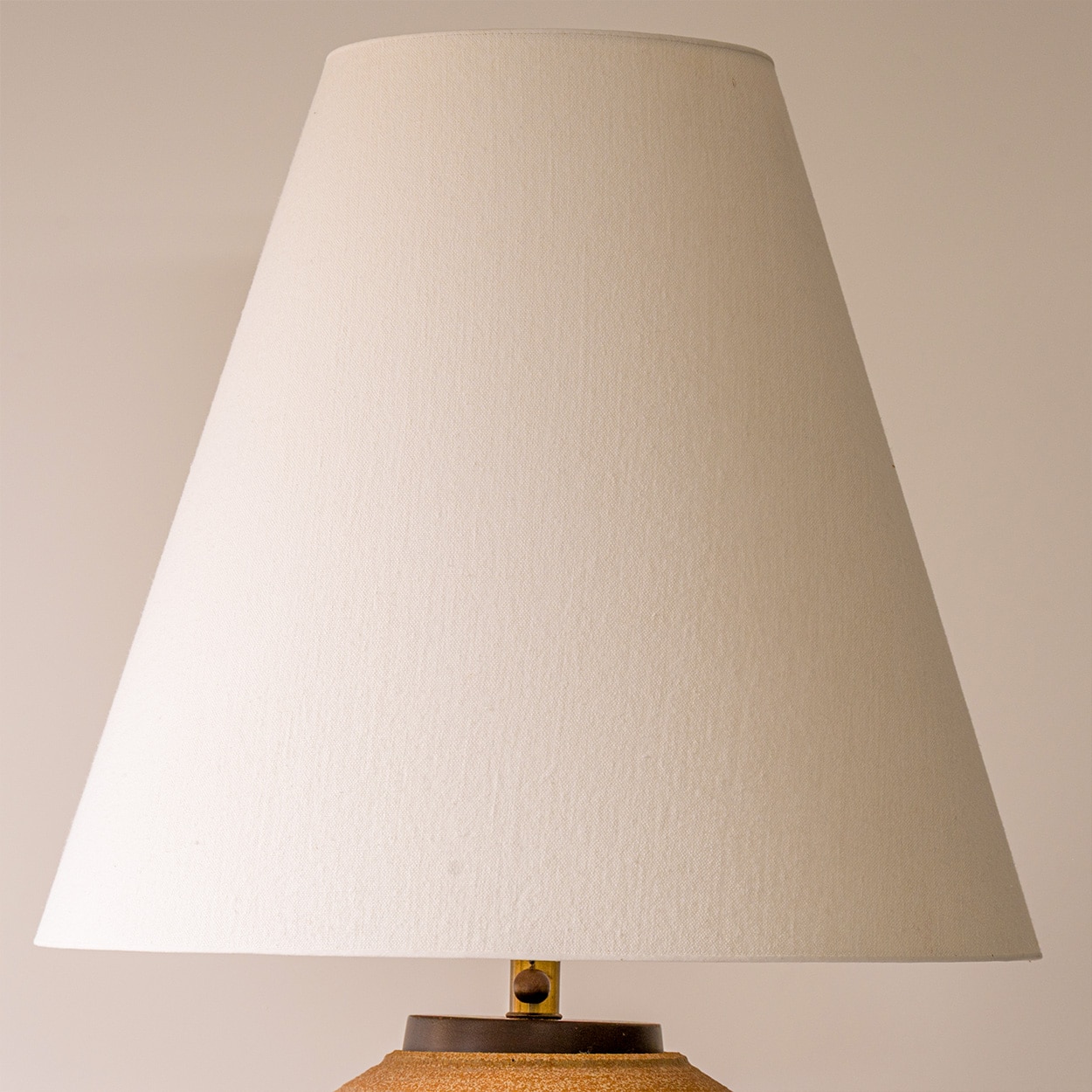 Ceramic Sand and Walnut Wood Lamp, Neutral Custom Lampshade by R. Houben