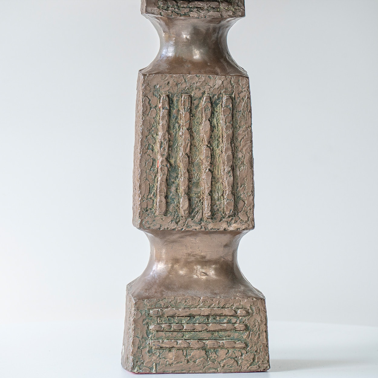 XL Ceramic Brown Brutalist Lamp, Neutral Custom Lampshade by R. Houben