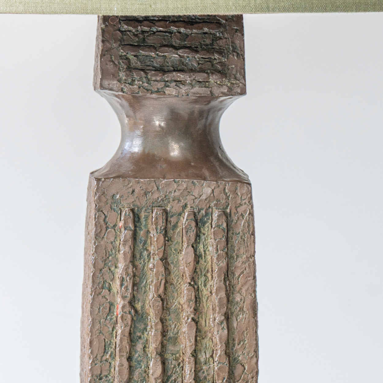 XL Ceramic Brown Brutalist Lamp, Neutral Custom Lampshade by R. Houben