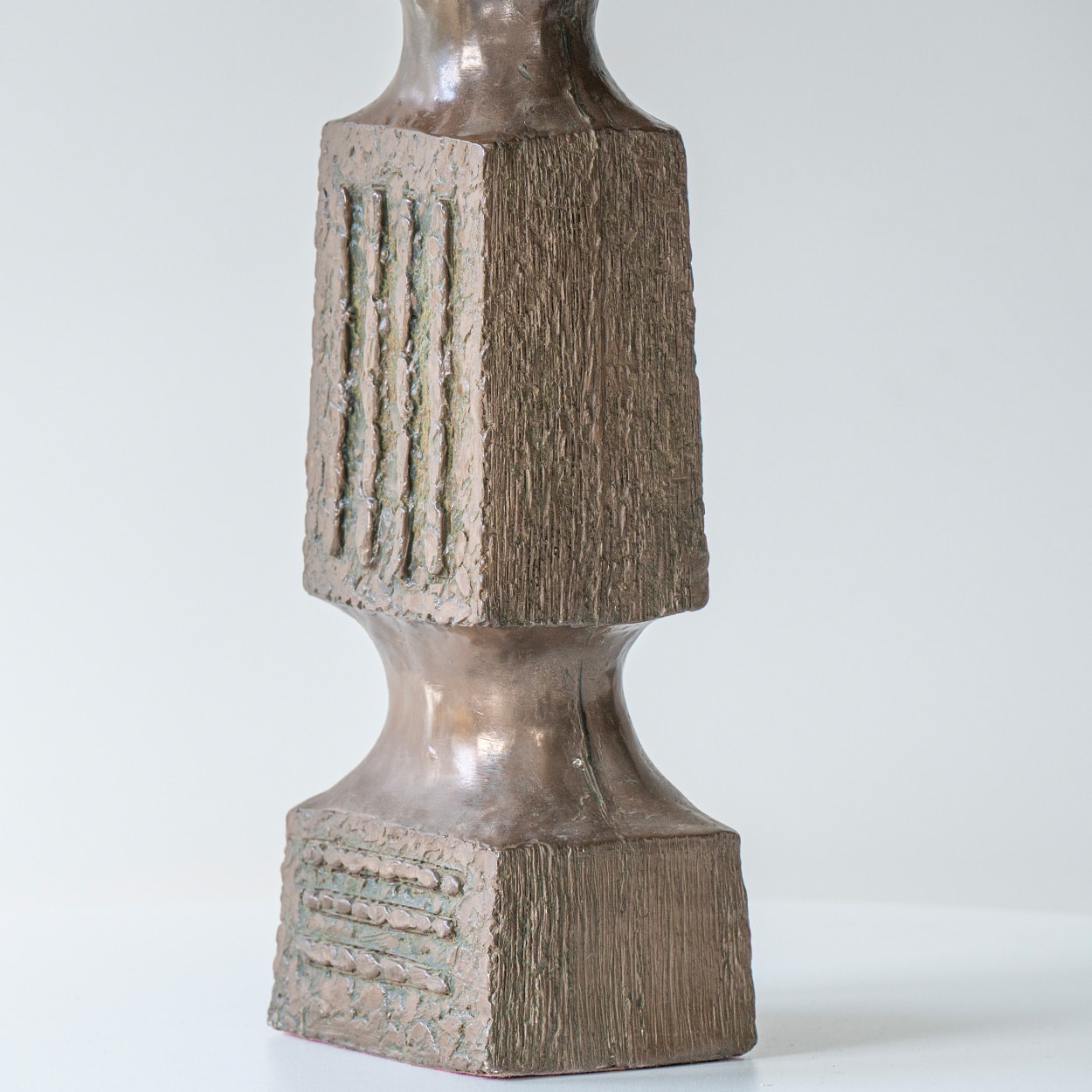 XL Ceramic Brown Brutalist Lamp, Neutral Custom Lampshade by R. Houben