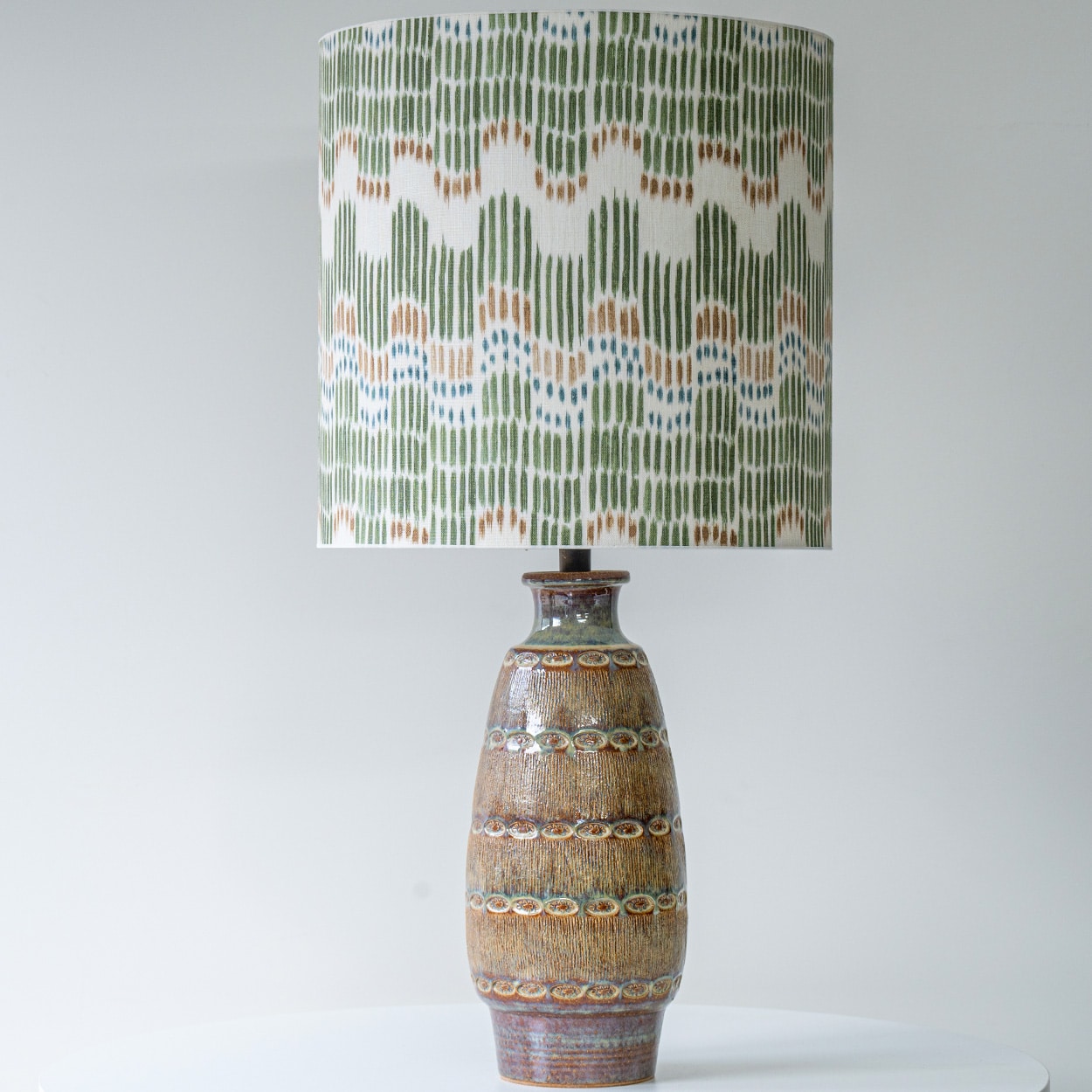 1 of the 4 Green Brown Ceramic Lamps with Custom Lampshades by R. Houben