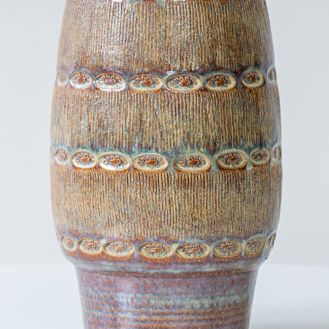 1 of the 4 Green Brown Ceramic Lamps with Custom Lampshades by R. Houben