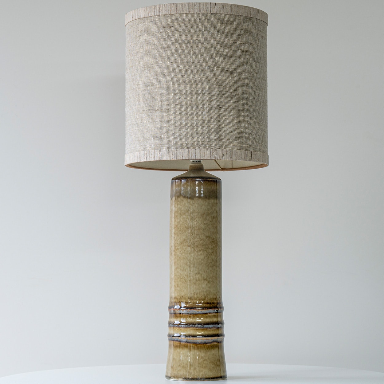 Ceramic Sand Table Lamp, Neutral Custom Lampshade by R. Houben