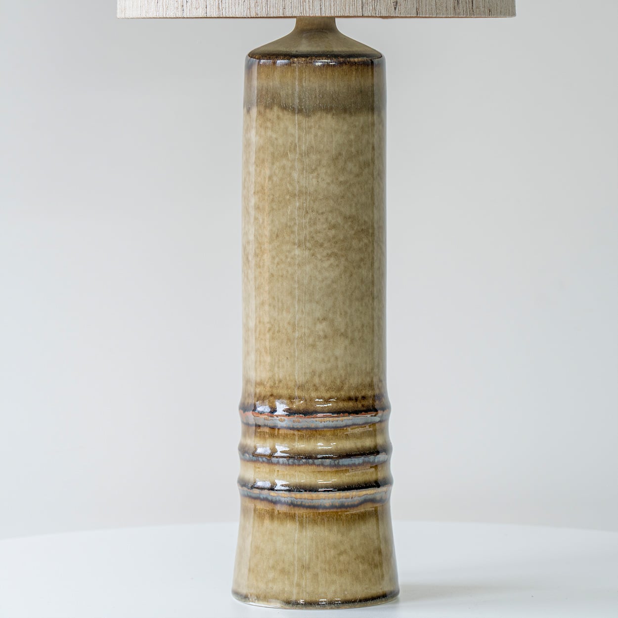 Ceramic Sand Table Lamp, Neutral Custom Lampshade by R. Houben