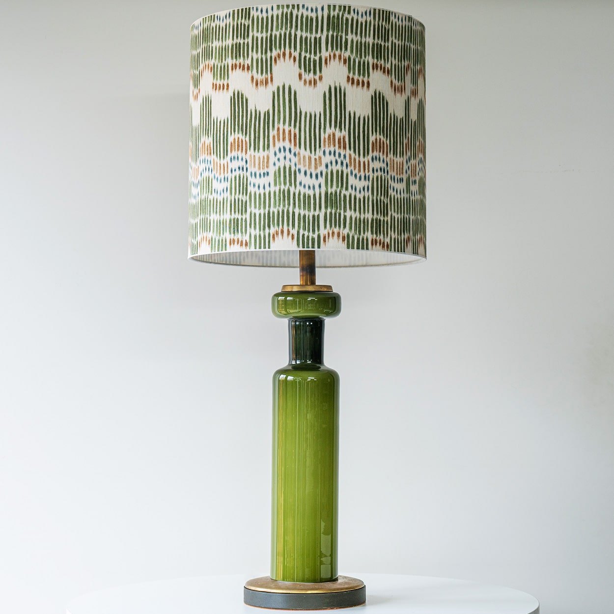 Green Cylindrical Ceramic Lamp, Custom Multicolor Lampshade by R. Houben