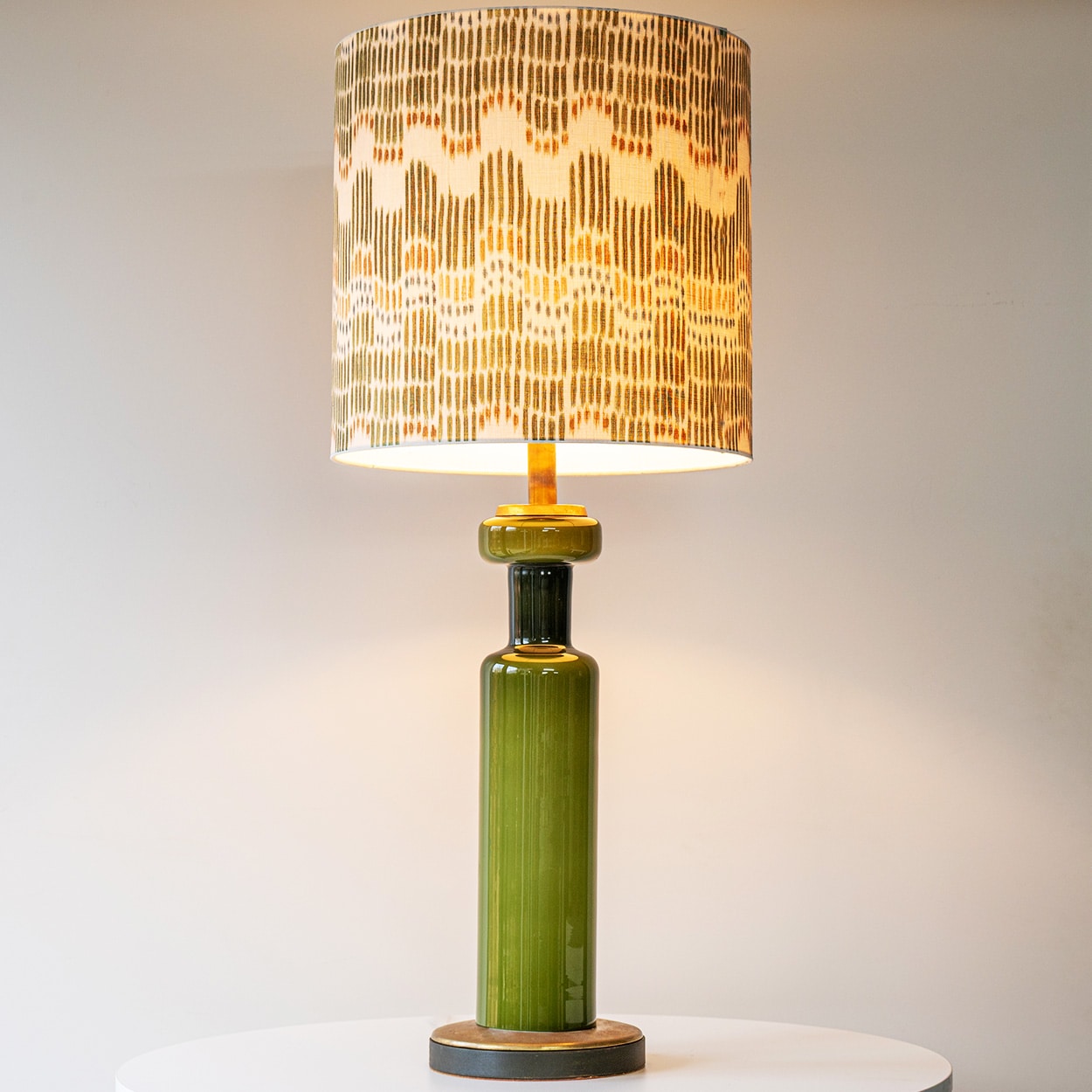 Green Cylindrical Ceramic Lamp, Custom Multicolor Lampshade by R. Houben