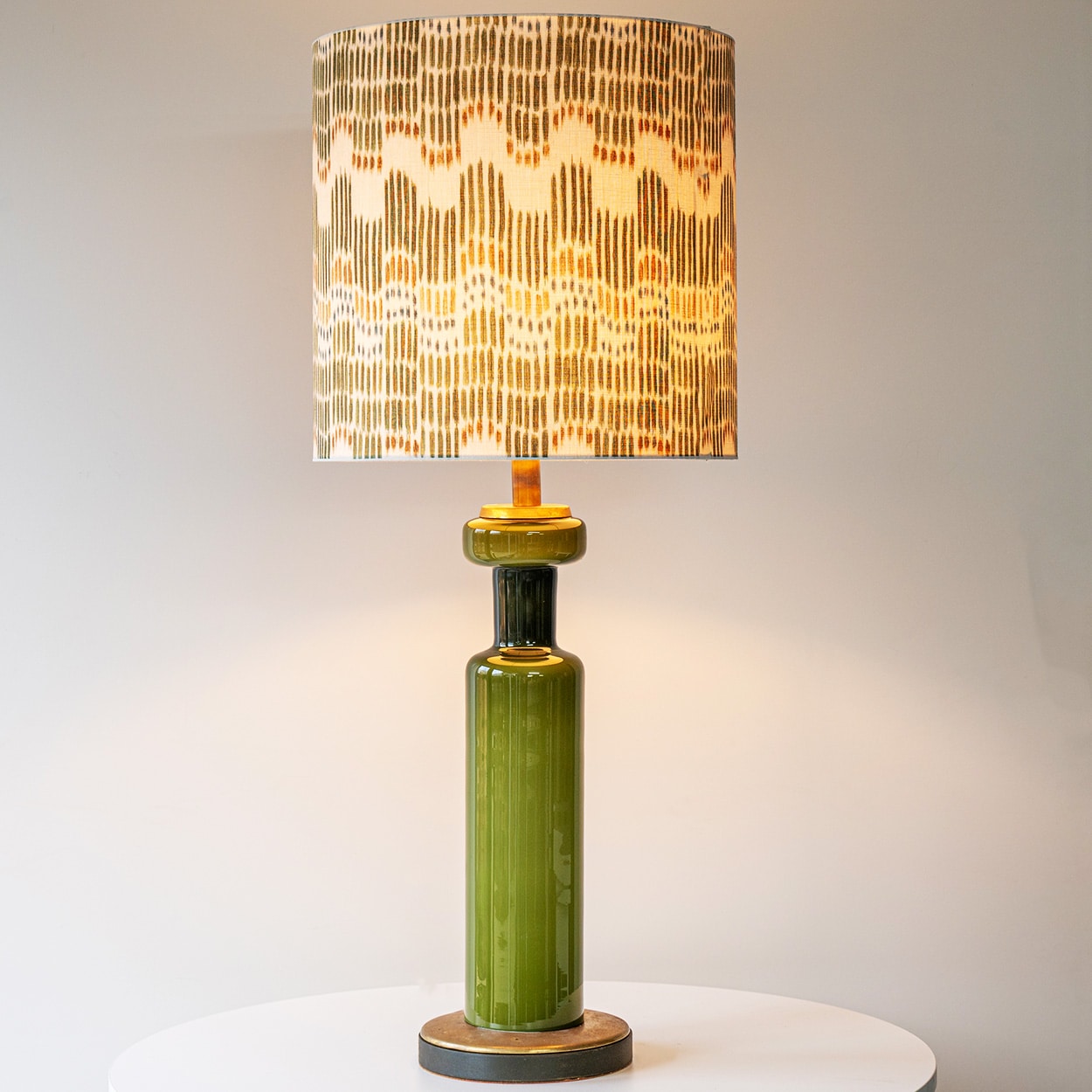 Green Cylindrical Ceramic Lamp, Custom Multicolor Lampshade by R. Houben