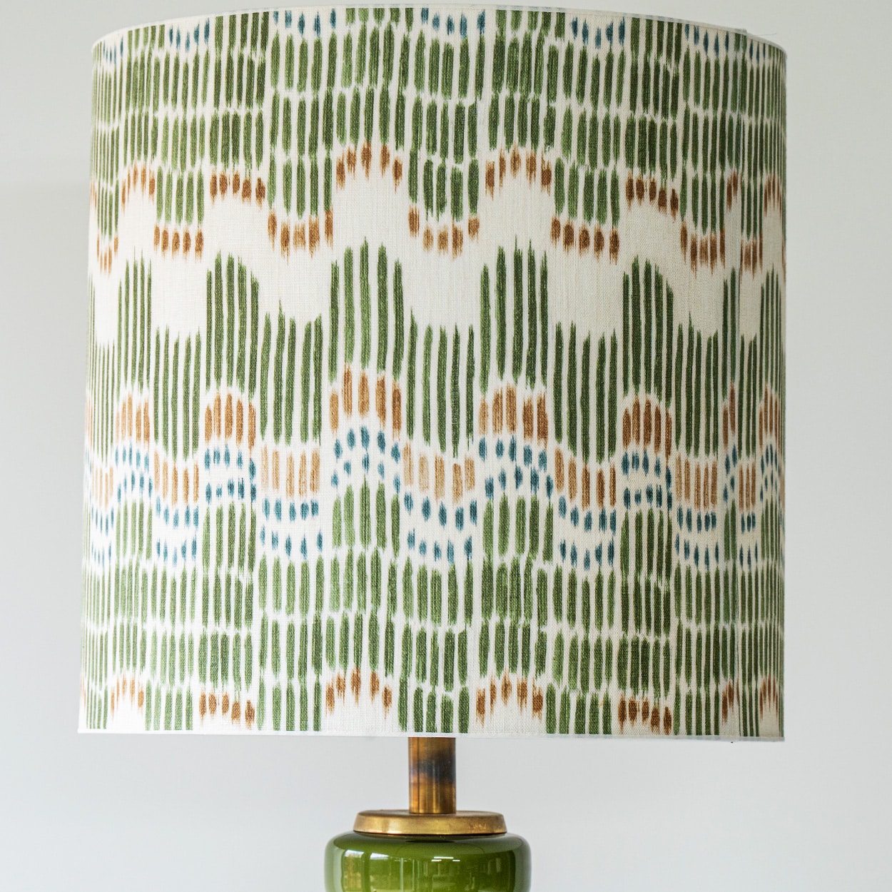 Green Cylindrical Ceramic Lamp, Custom Multicolor Lampshade by R. Houben