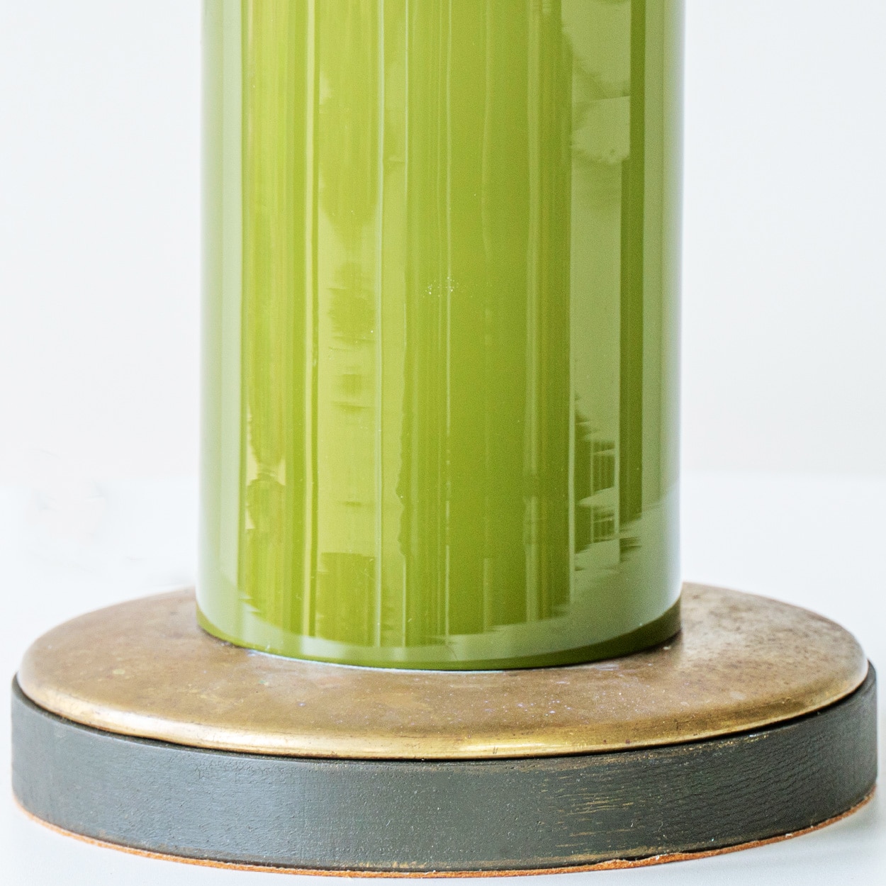 Green Cylindrical Ceramic Lamp, Custom Multicolor Lampshade by R. Houben