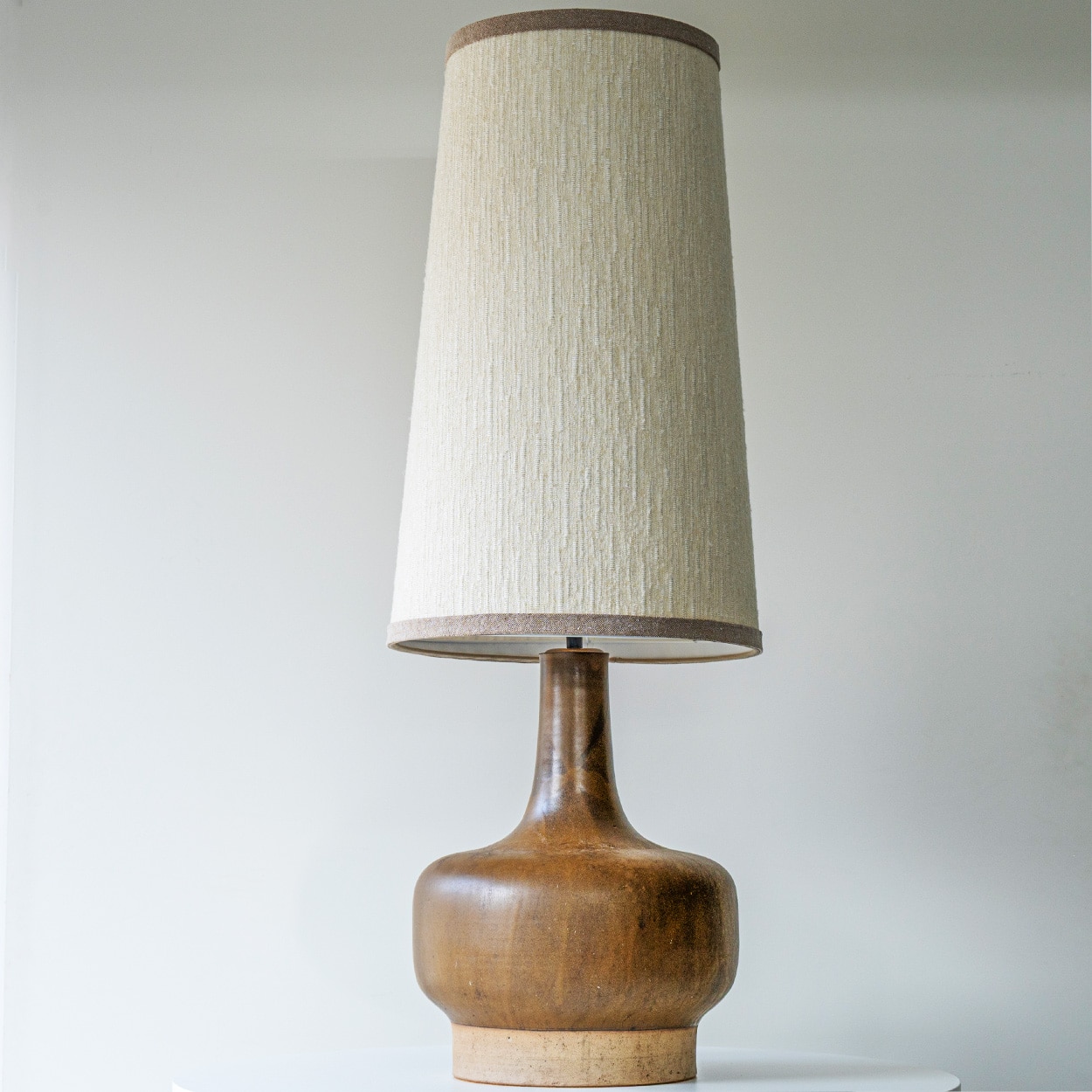 Large Brown Tones Ceramic Lamp, Neutral Custom Lampshade by R. Houben