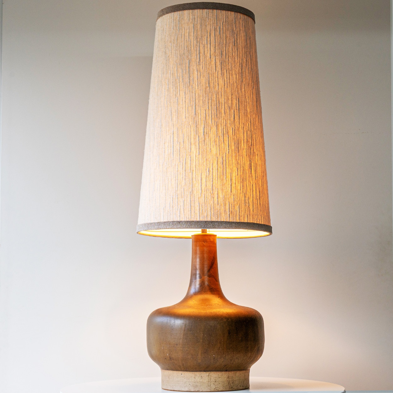 Large Brown Tones Ceramic Lamp, Neutral Custom Lampshade by R. Houben