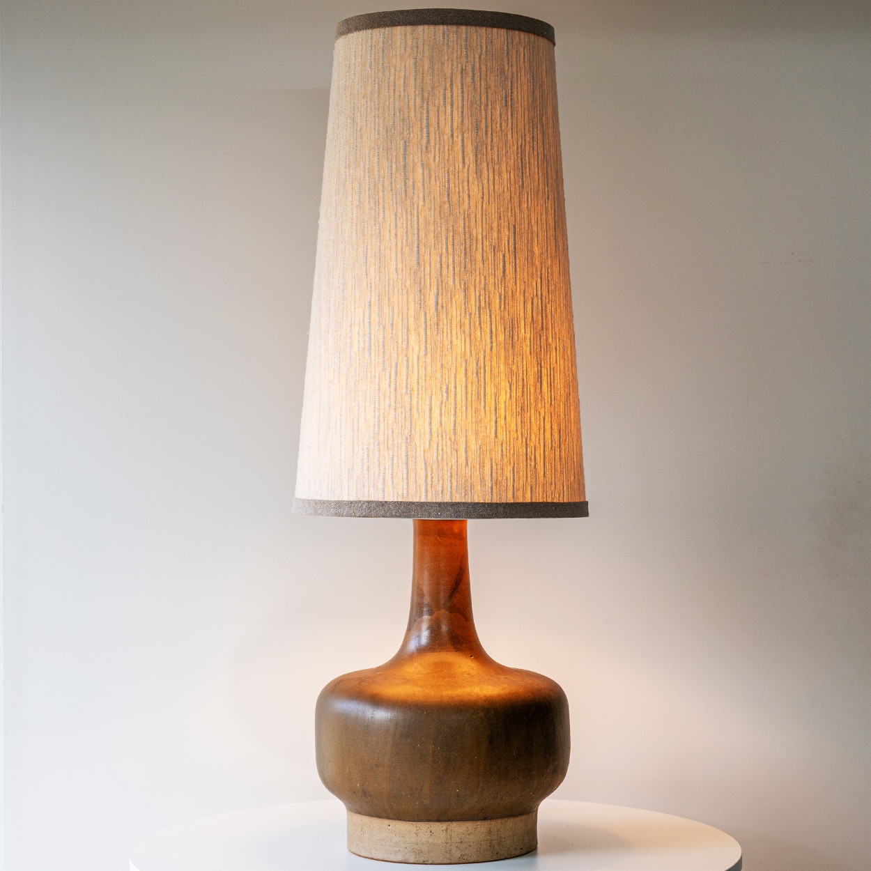 Large Brown Tones Ceramic Lamp, Neutral Custom Lampshade by R. Houben