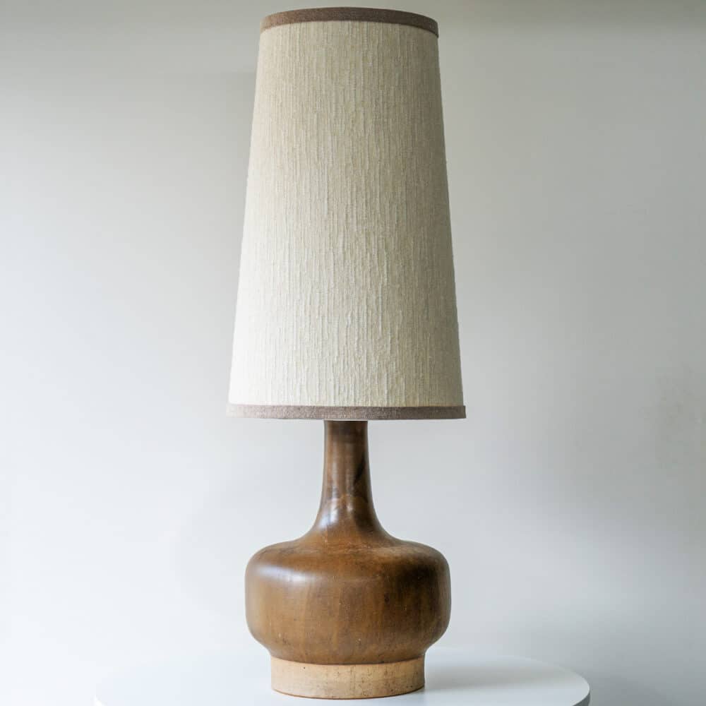 Large Brown Tones Ceramic Lamp, Neutral Custom Lampshade by R. Houben