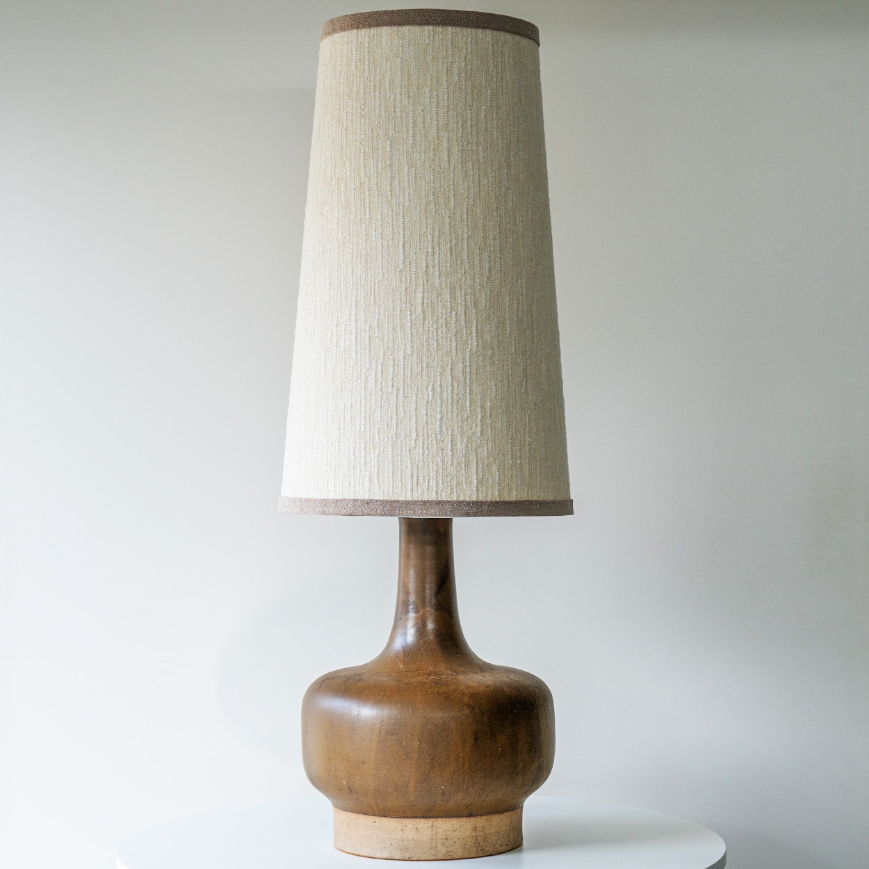 Large Brown Tones Ceramic Lamp, Neutral Custom Lampshade by R. Houben
