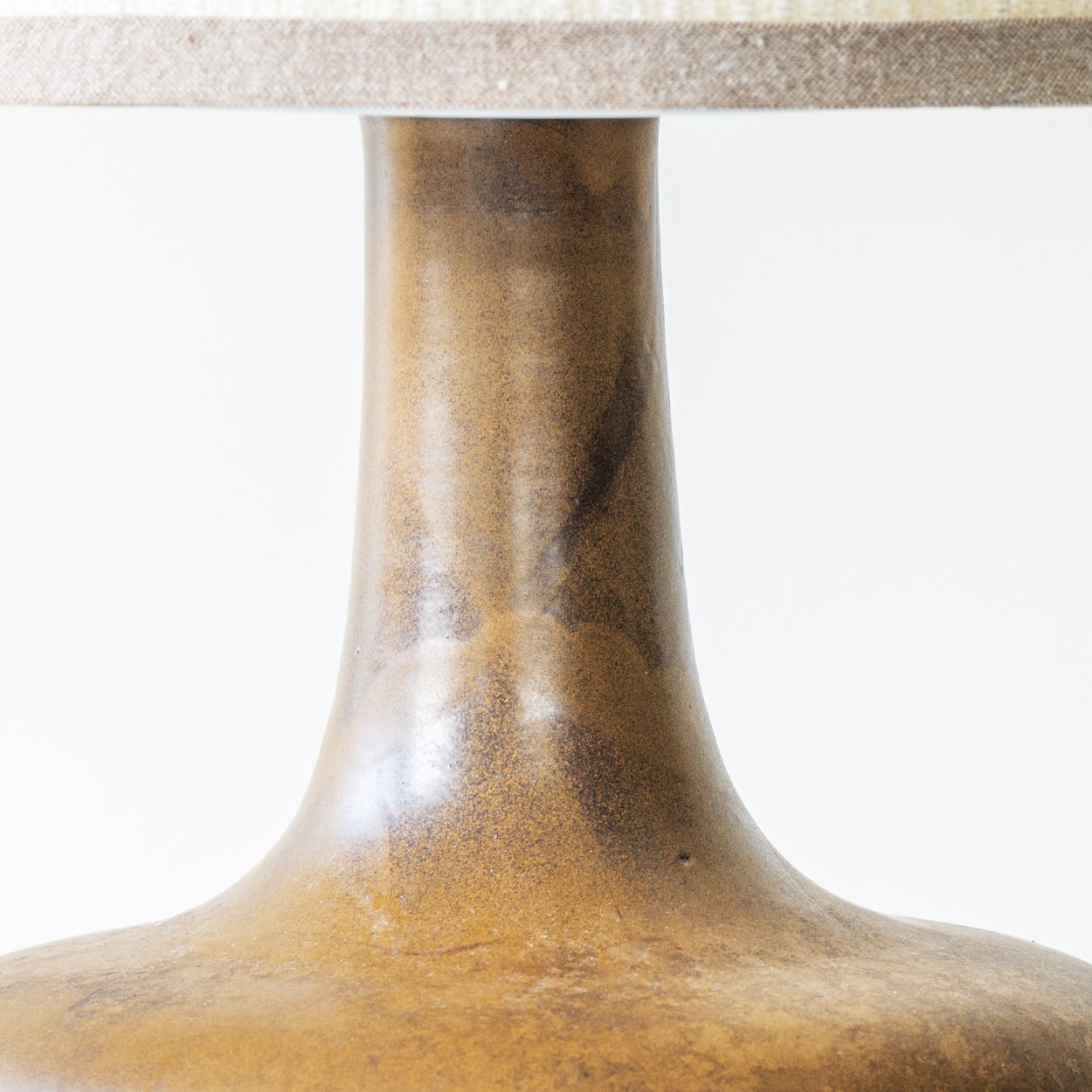 Large Brown Tones Ceramic Lamp, Neutral Custom Lampshade by R. Houben