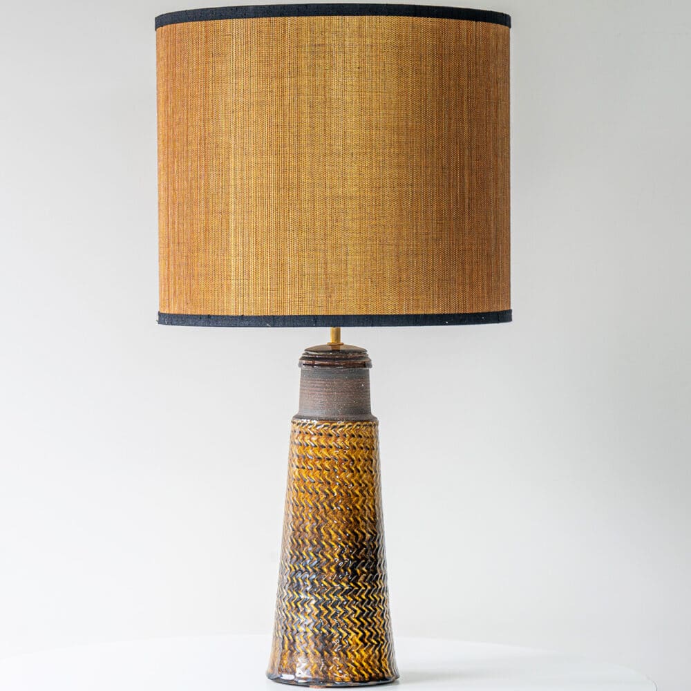 Kähler Tapered Ceramic Lamp, Ochre Custom Lampshade by R. Houben