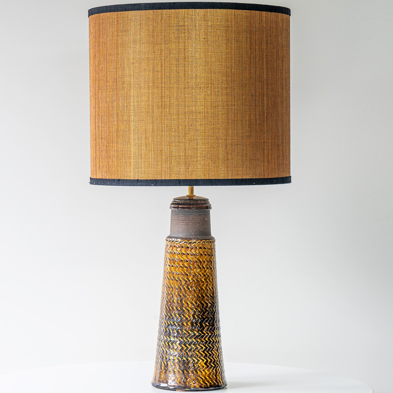 Kähler Tapered Ceramic Lamp, Ochre Custom Lampshade by R. Houben