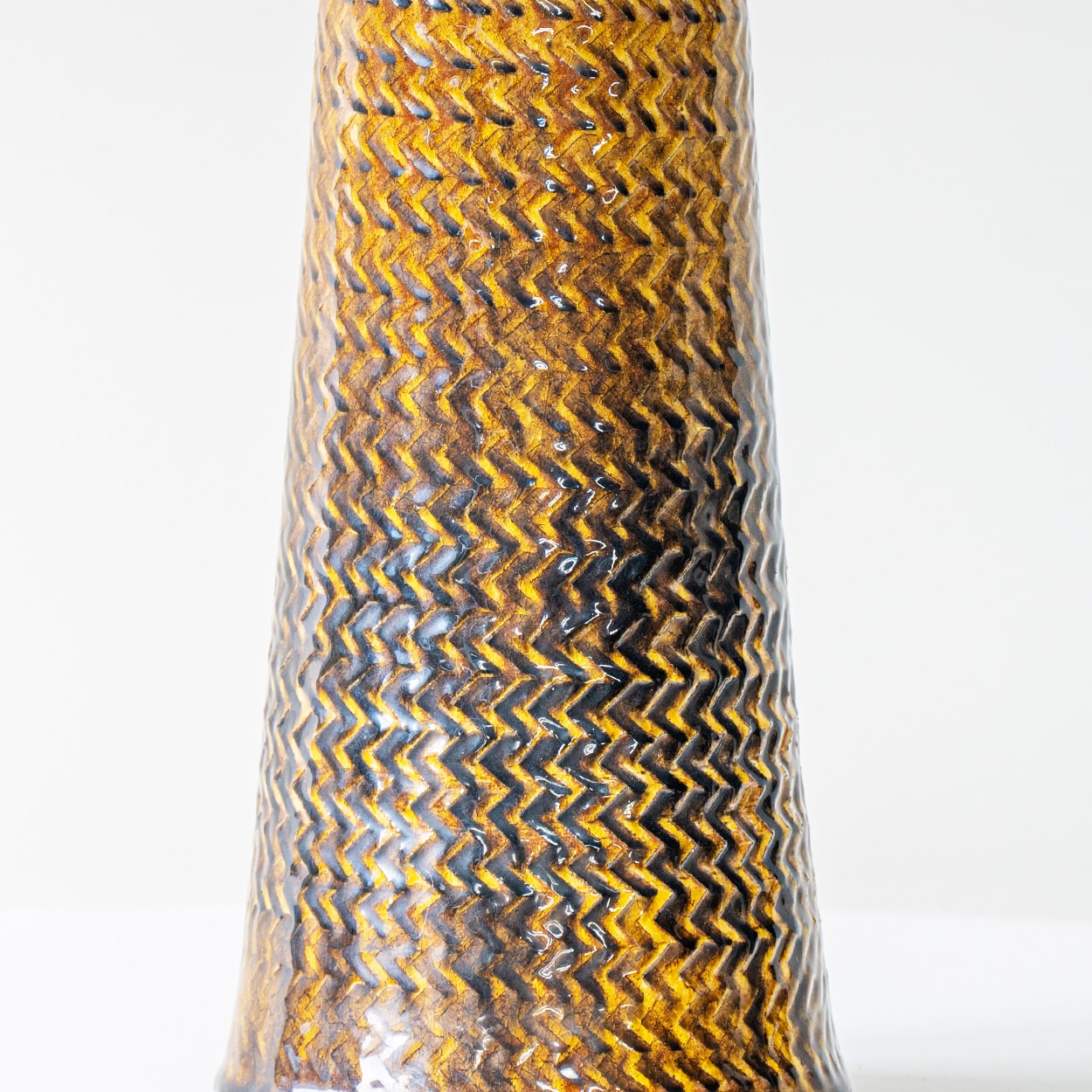 Kähler Tapered Ceramic Lamp, Ochre Custom Lampshade by R. Houben