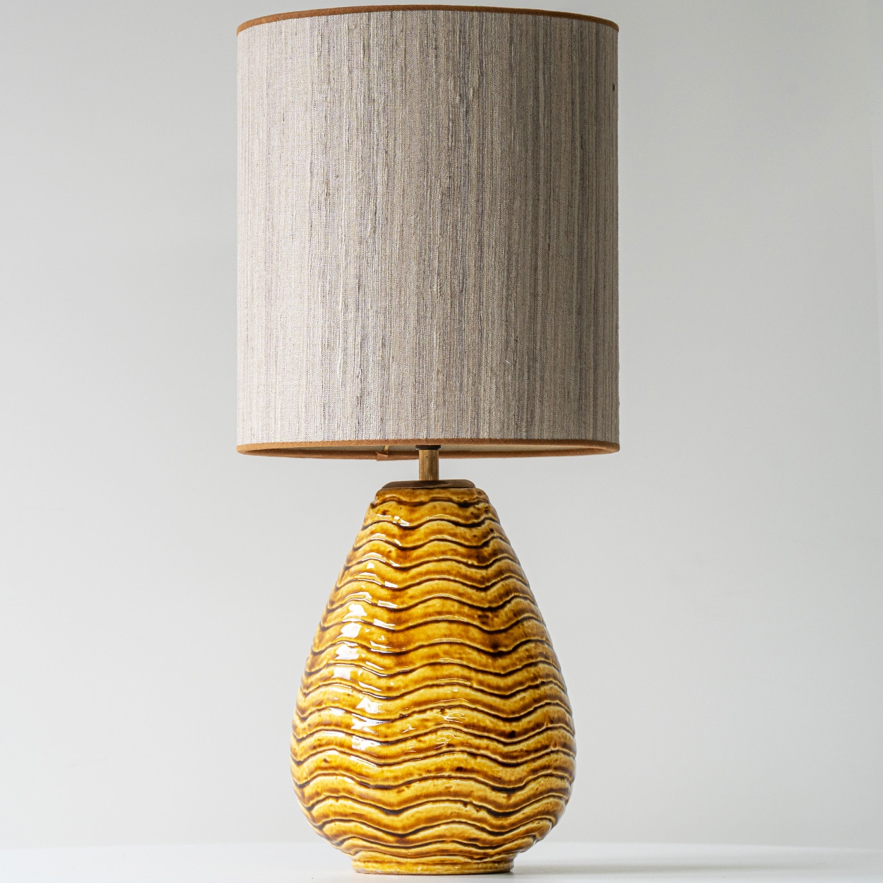 Gunnar Nylund Wave Ceramic Lamp, Beige Custom Lampshade by R. Houben