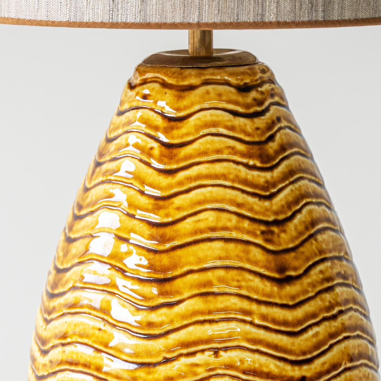 Gunnar Nylund Wave Ceramic Lamp, Beige Custom Lampshade by R. Houben