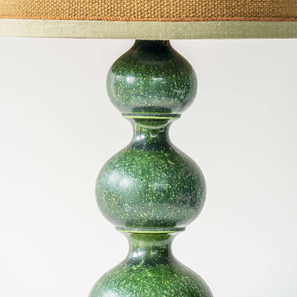 1 of the 2 Kaiser Green Curved Ceramic Lamp, Custom Silk Lampshade by R. Houben