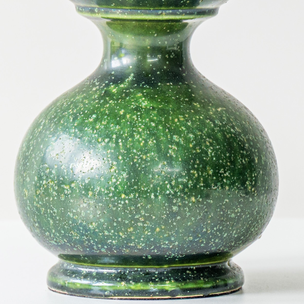 1 of the 2 Kaiser Green Curved Ceramic Lamp, Custom Silk Lampshade by R. Houben