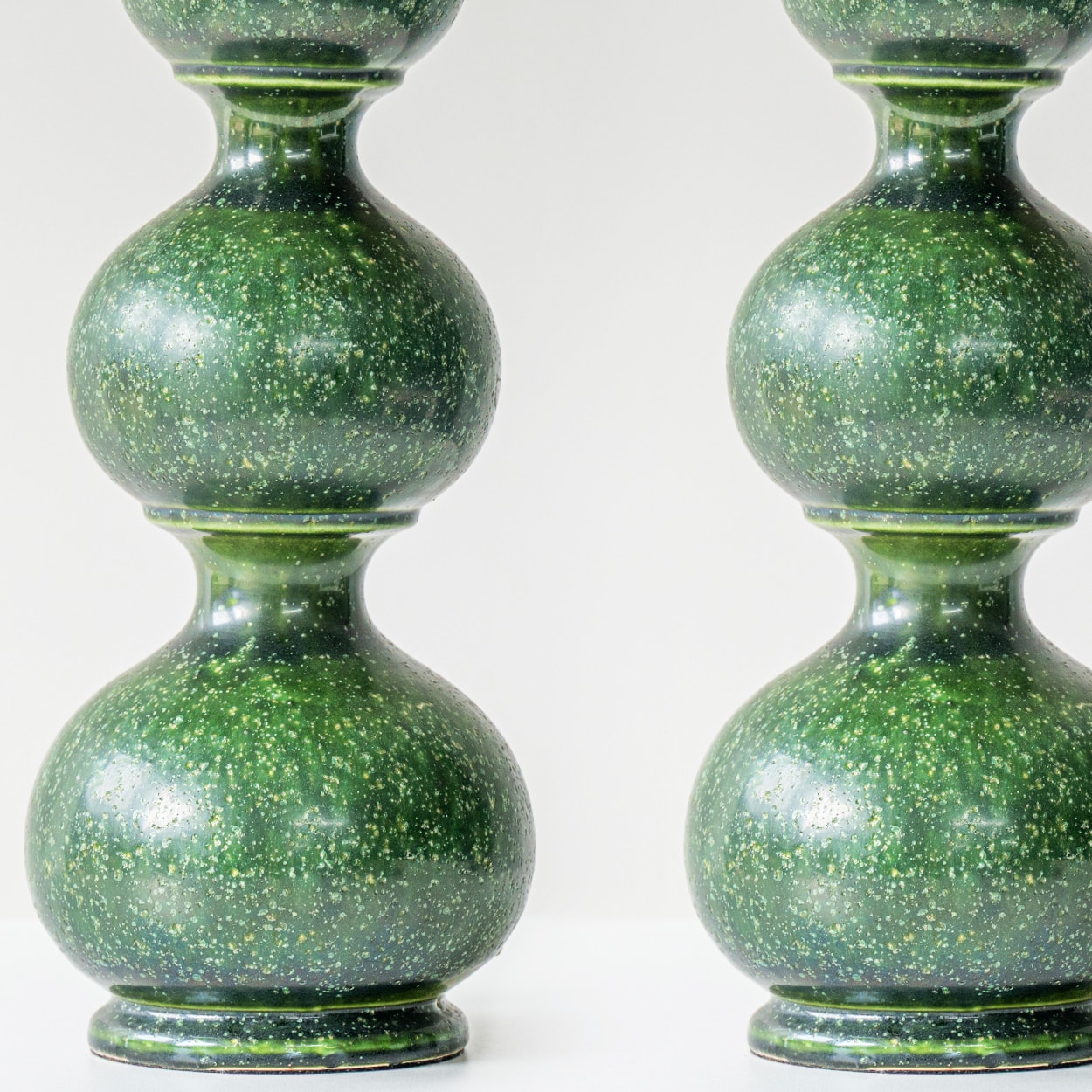 1 of the 2 Kaiser Green Curved Ceramic Lamp, Custom Silk Lampshade by R. Houben
