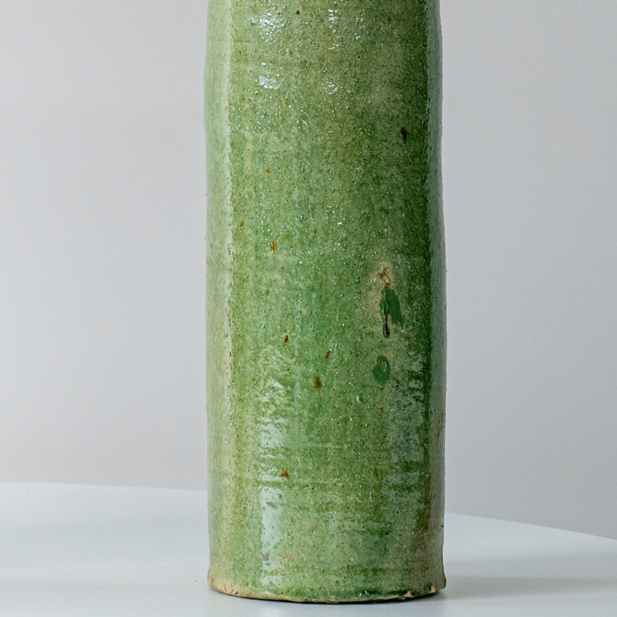 1 of the Several Green Ceramic Lamps, Custom Beige Lampshade by R. Houben