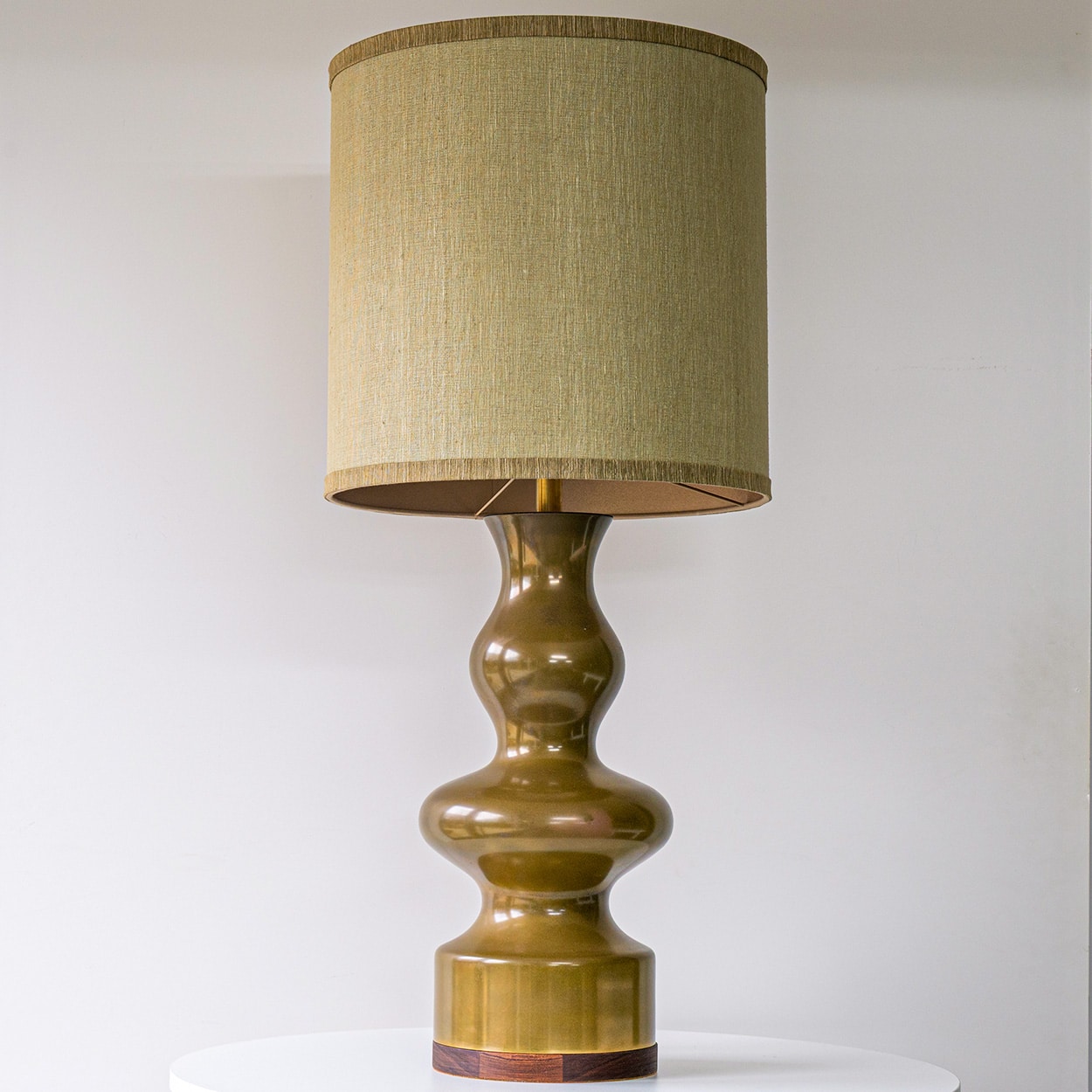 Large Green Brown Ceramic Curved Lamp, Custom Lampshade by R. Houben