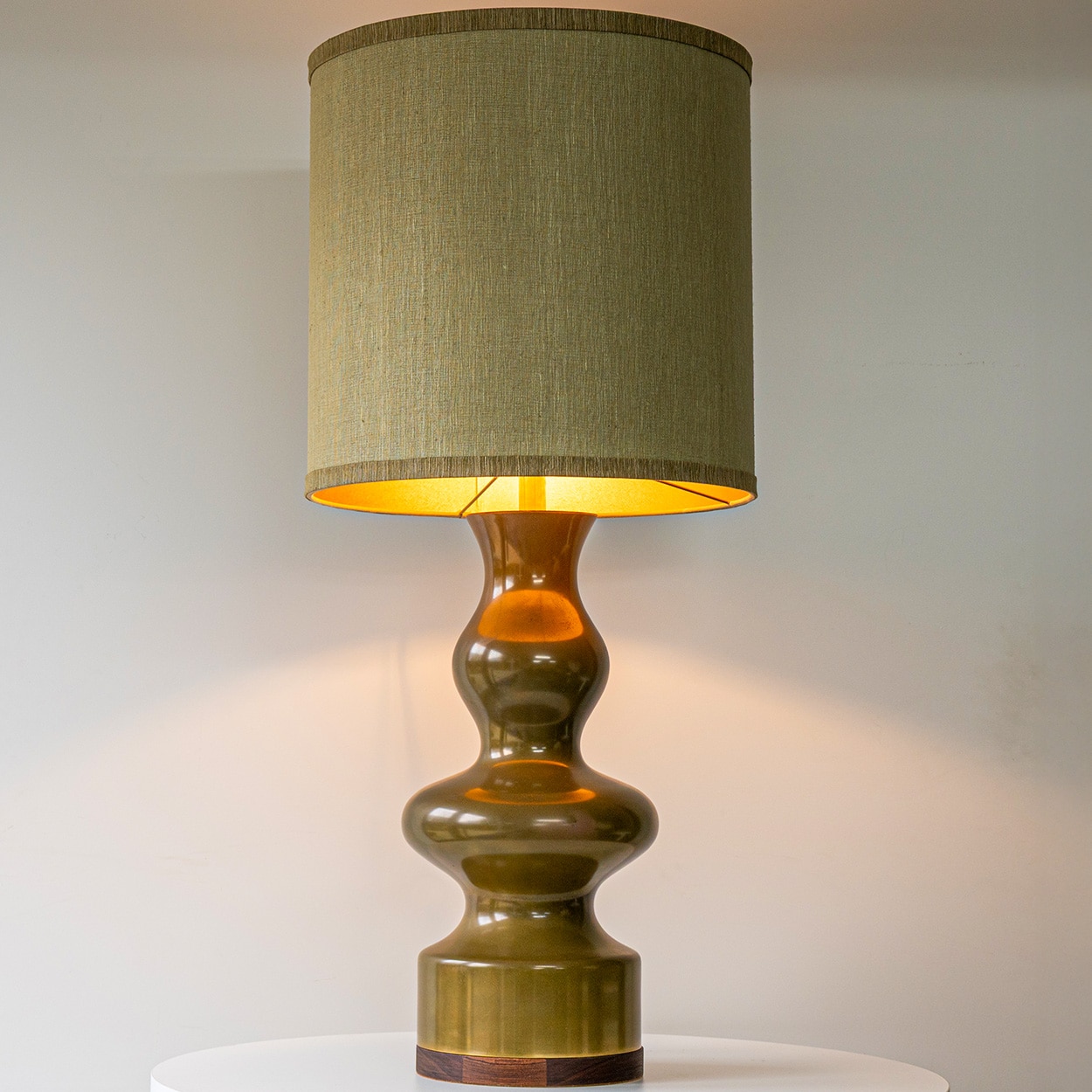 Large Green Brown Ceramic Curved Lamp, Custom Lampshade by R. Houben