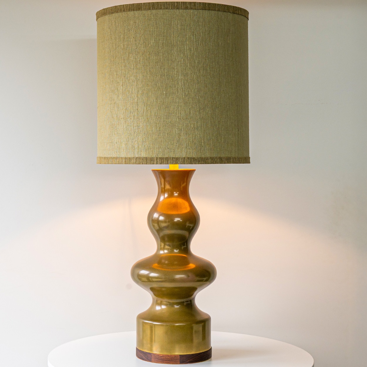 Large Green Brown Ceramic Curved Lamp, Custom Lampshade by R. Houben