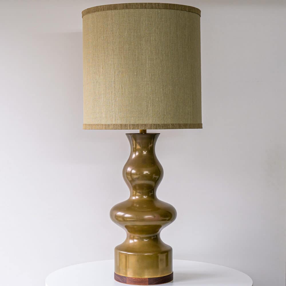 Large Green Brown Ceramic Curved Lamp, Custom Lampshade by R. Houben