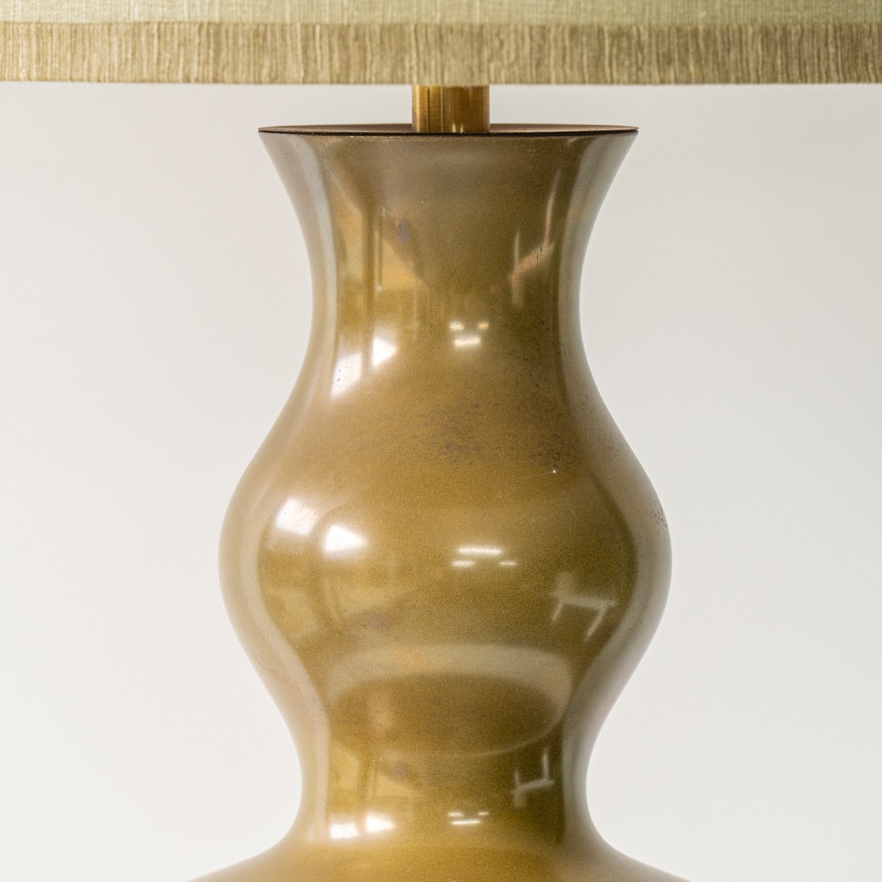 Large Green Brown Ceramic Curved Lamp, Custom Lampshade by R. Houben