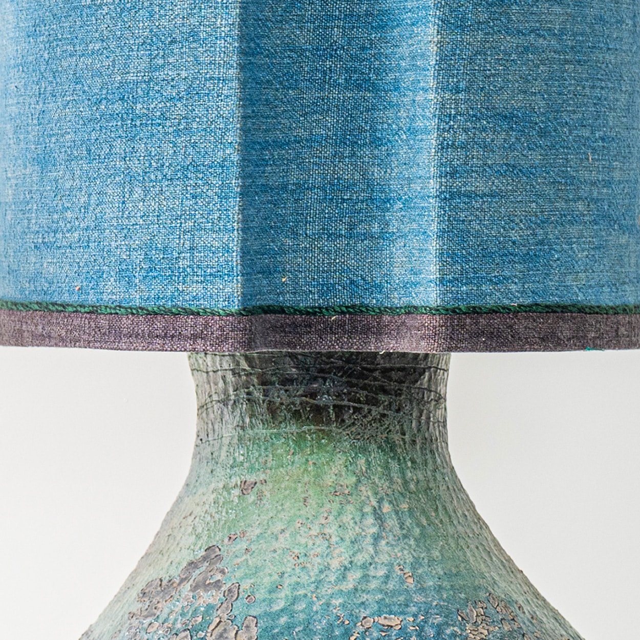 XL Multicolor Squat Bulbous Ceramic Lamp, Blue Custom Lampshade by R. Houben