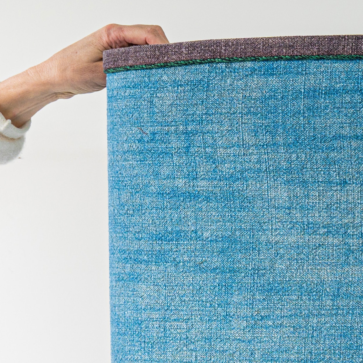 XL Multicolor Squat Bulbous Ceramic Lamp, Blue Custom Lampshade by R. Houben