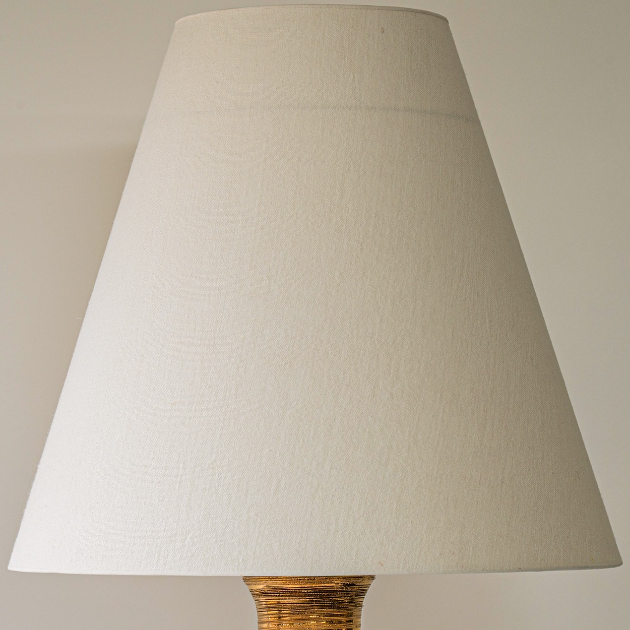 1 of the 2 Gold Glazed Ceramic Curved Lamps, Custom Lampshade by R. Houben