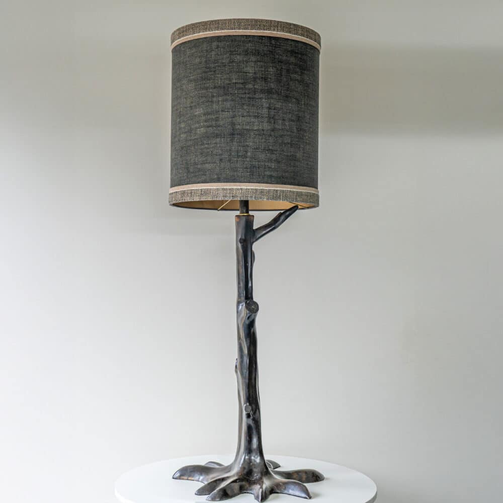 Large Gray Tree Zamac Floor Lamp, Custom Gray Lampshade by R. Houben