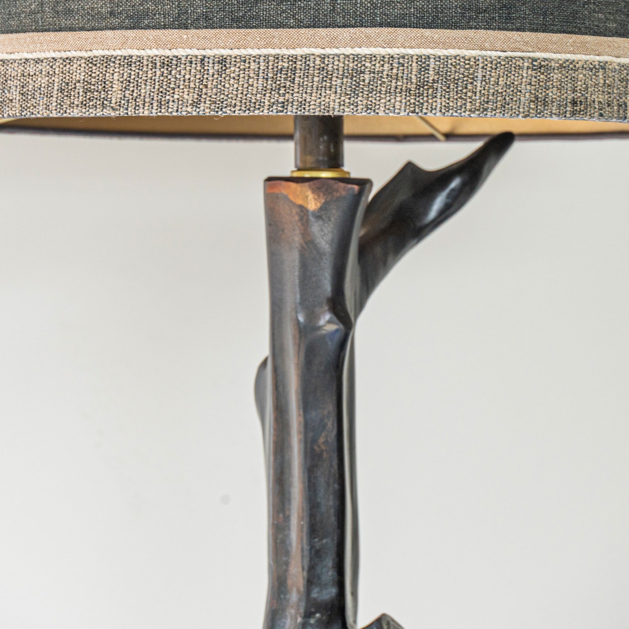 Large Gray Tree Zamac Floor Lamp, Custom Gray Lampshade by R. Houben